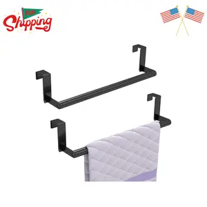 Over The Door Towel Rack, Kitchen Towel Holder Over Cabinet 2 Pack (Black)