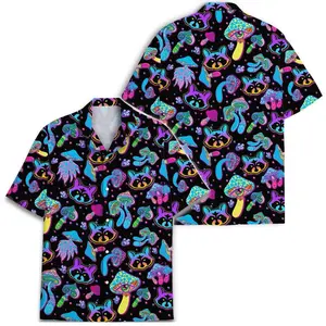 Magic Mushroom Raccoon Hawaiian Shirt For Men Color Mushroom Space Mens Hawaiian Shirts Short Sleeve Button Down Shirt Men