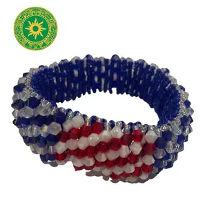 Ilde Elastisado Yemaya Con Chango Beaded Bracelet in Blue, Red, and White with Decorative Beads