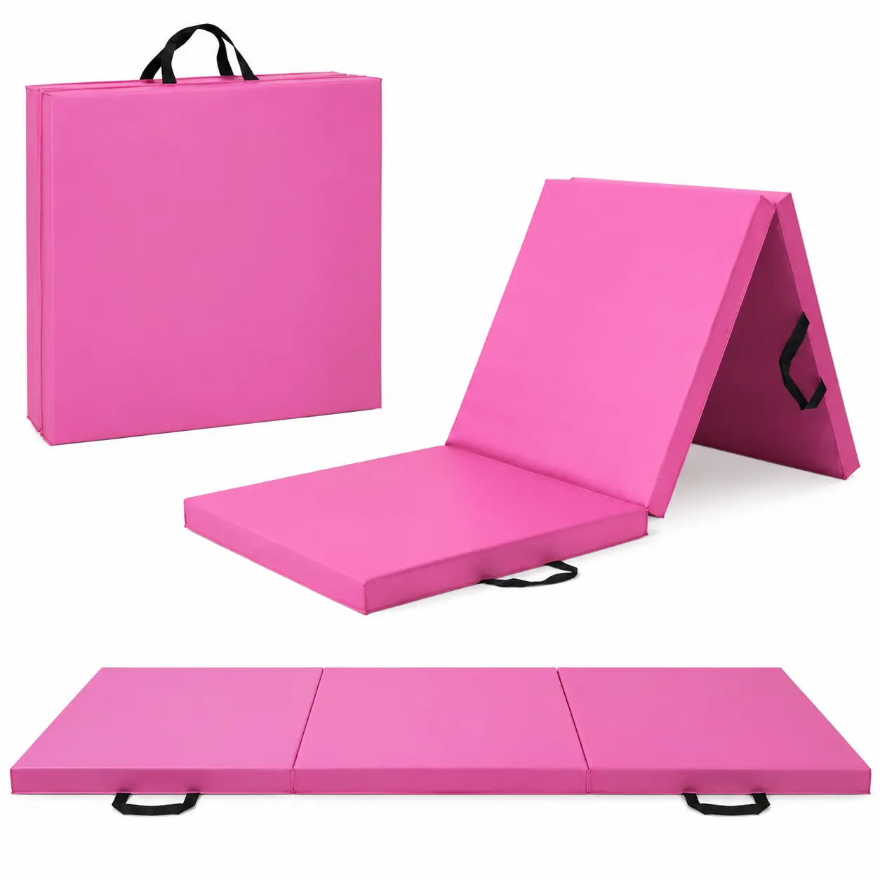 Barbell All Purpose Folding Anti Tear Exercise Training Aerobic Fitness Gym & Gymnastics Balance Mat，Pink