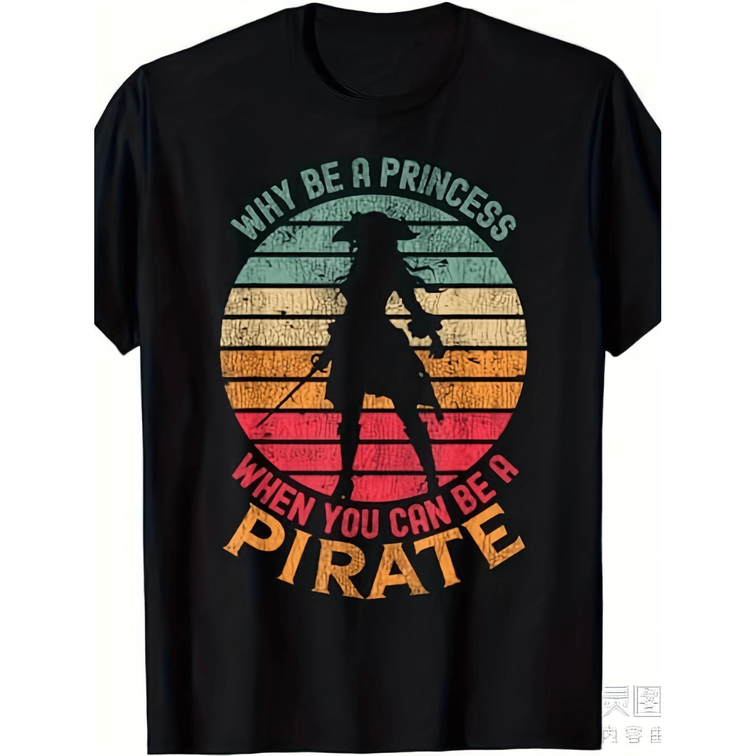 Choose Adventure Over Royalty Unisex Retro Pirate Costume T-Shirt Cotton Short Sleeve Tee with Pirate Graphic for Men and Women Casual Wear Party Attire