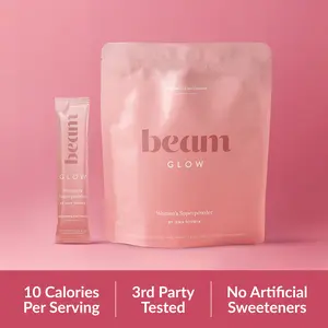 Beam Glow, Daily Women's Hormone Balance Superpowder - Vegan Caffeine-Free 15 Pack Supplement For Hair Growth, Stronger Nails & Skin Health.  Vitamin A - Vitamin C -  Beauty