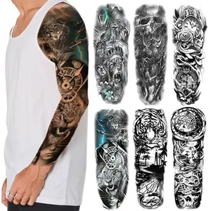 Full Arm Temporary Tattoo Sticker, 6 Counts/set Long Lasting Fake Tattoo Sticker, Body Art Sticker for Men & Women, Party Supplies