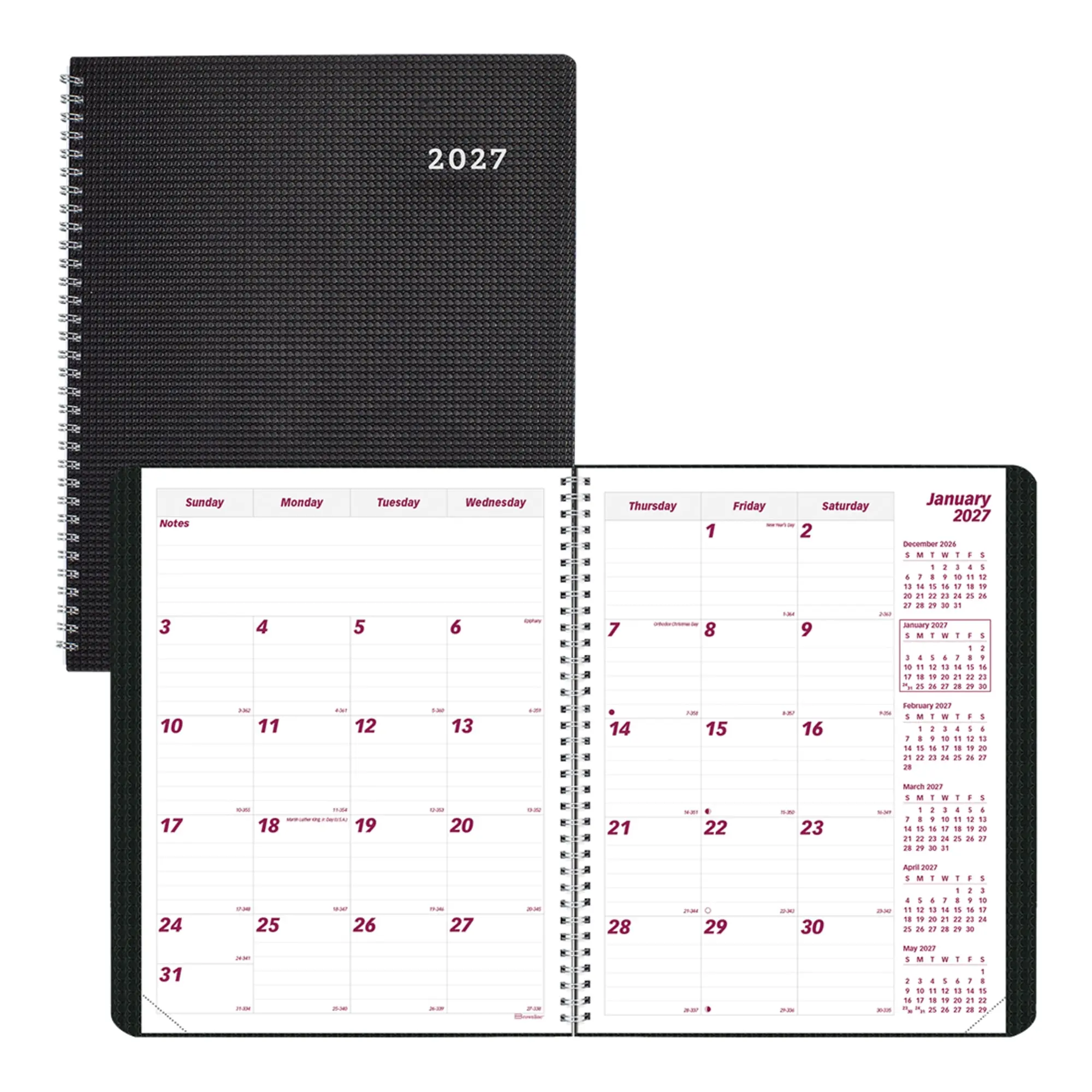 2026-2028 Brownline 14-Month DuraFlex Monthly Planner, 11" x 8-1/2", 100% Recycled, Black, December To January, CB1262V.