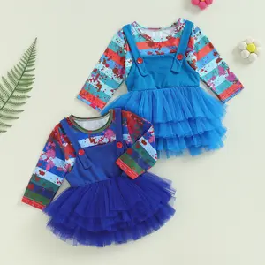 CPZVUCAK Toddler Girl Halloween Horror Movie Cosplay Costume Bloody Print T-shirt Tulle Tutu Skirt Set 2 Piece Halloween Outfits Toddler Fall Clothes