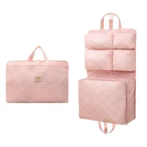 7-in-1 Travel Storage Bag, Foldable Hanging Packing Cube with Compartments for Clothes, Pink
