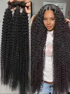 Kinky Curly Human Hair Bundles, 100% Unprocessed Brazilian Virgin Hair 3 Bundles, Quick Weave, Double Weft, Natural Color, Valentine Gift, Hair Weft Extensions