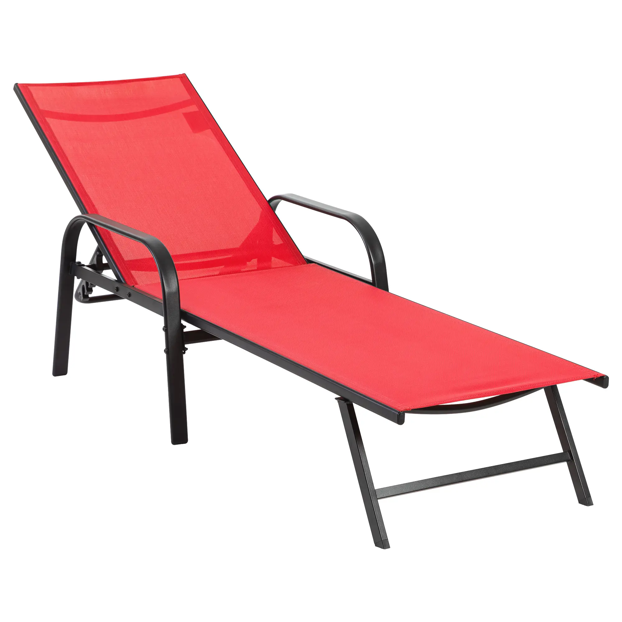 Outdoor Lounge Chaise, 5-Position Chaise Lounge with Armrests, Sun Tanning Chair 350 lbs Heavy Duty Patio Pool Chair, Waterproof Sun Lounger for Deck, Backyard, Beach, Rose Pink