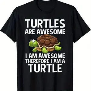 Fun Turtle 'Turtles Are Awesome' Cotton Short Sleeve T-Shirt - Round Neck Unisex Tops Tees T-Shirts, Playful Animal Graphic Casual Daily Wear