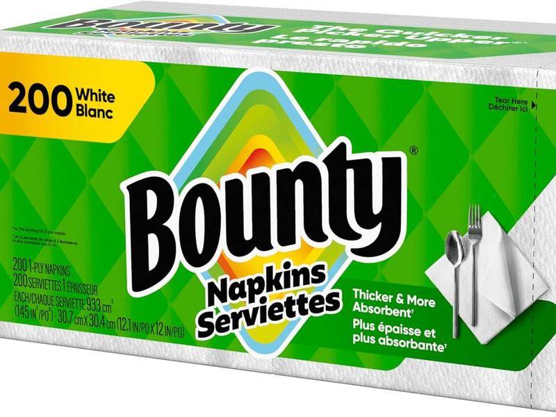 Bounty Paper Napkins White 200 Count 1-Ply Serviettes Thicker More Absorbent Than Before