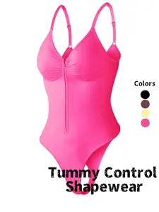 Women's Seamless Smooth Shapewear Bodysuit, Front Zipper Design, Tummy Control Thong Style, All Seasons Wearable, Comfortable Fit