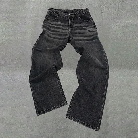 Men's Non-Stretch Loose Fit Wide-Leg Baggy Jeans Pants Menswear Trouser