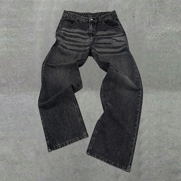 Men's Non-Stretch Loose Fit Wide-Leg Baggy Jeans Pants Menswear Trouser