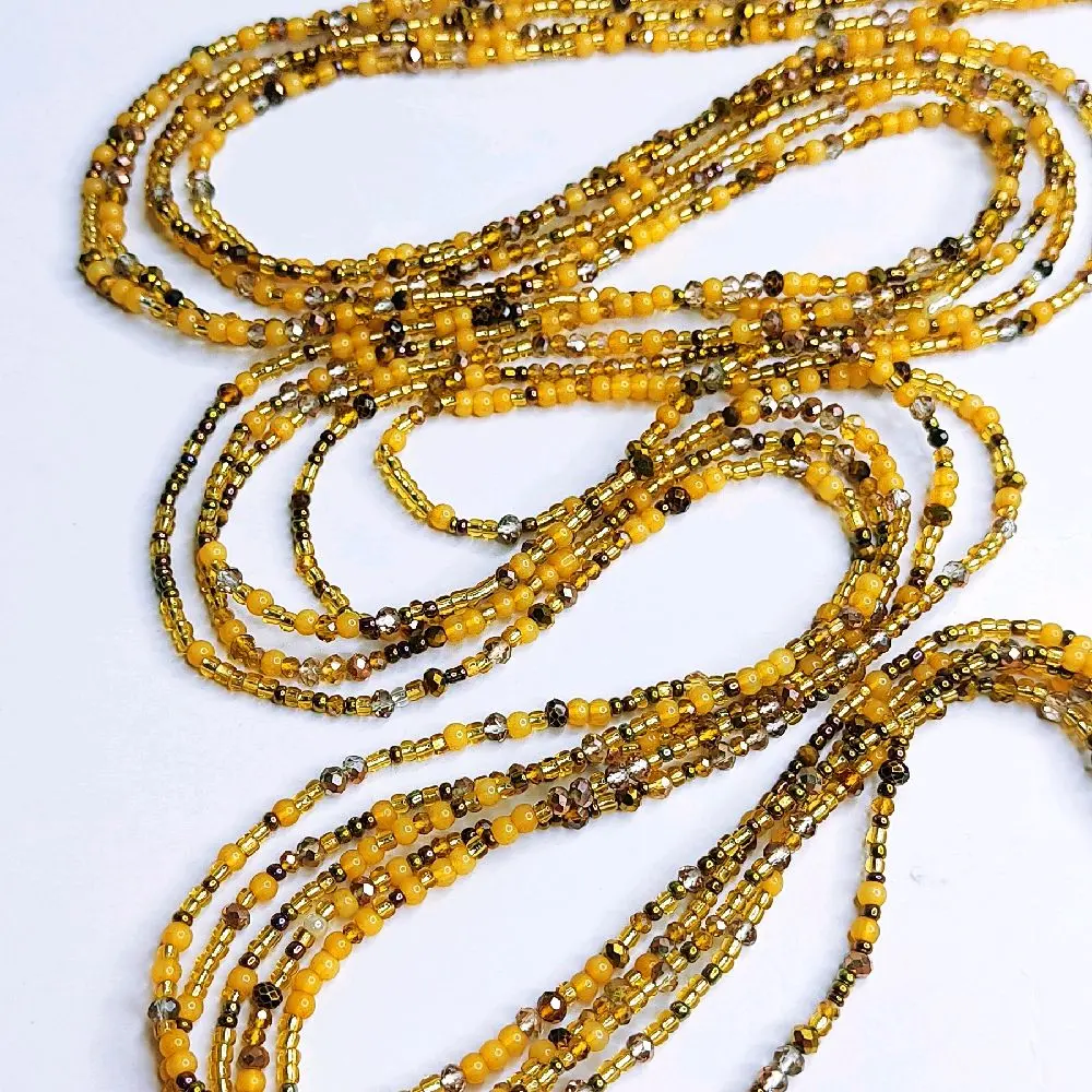 Sweet Honey Tie on Waistbeads Adjustable Women Body Jewelry for Daily Use Yellow Beaded Waist Beads 50 Inches Versatile Accessory (1pcs)