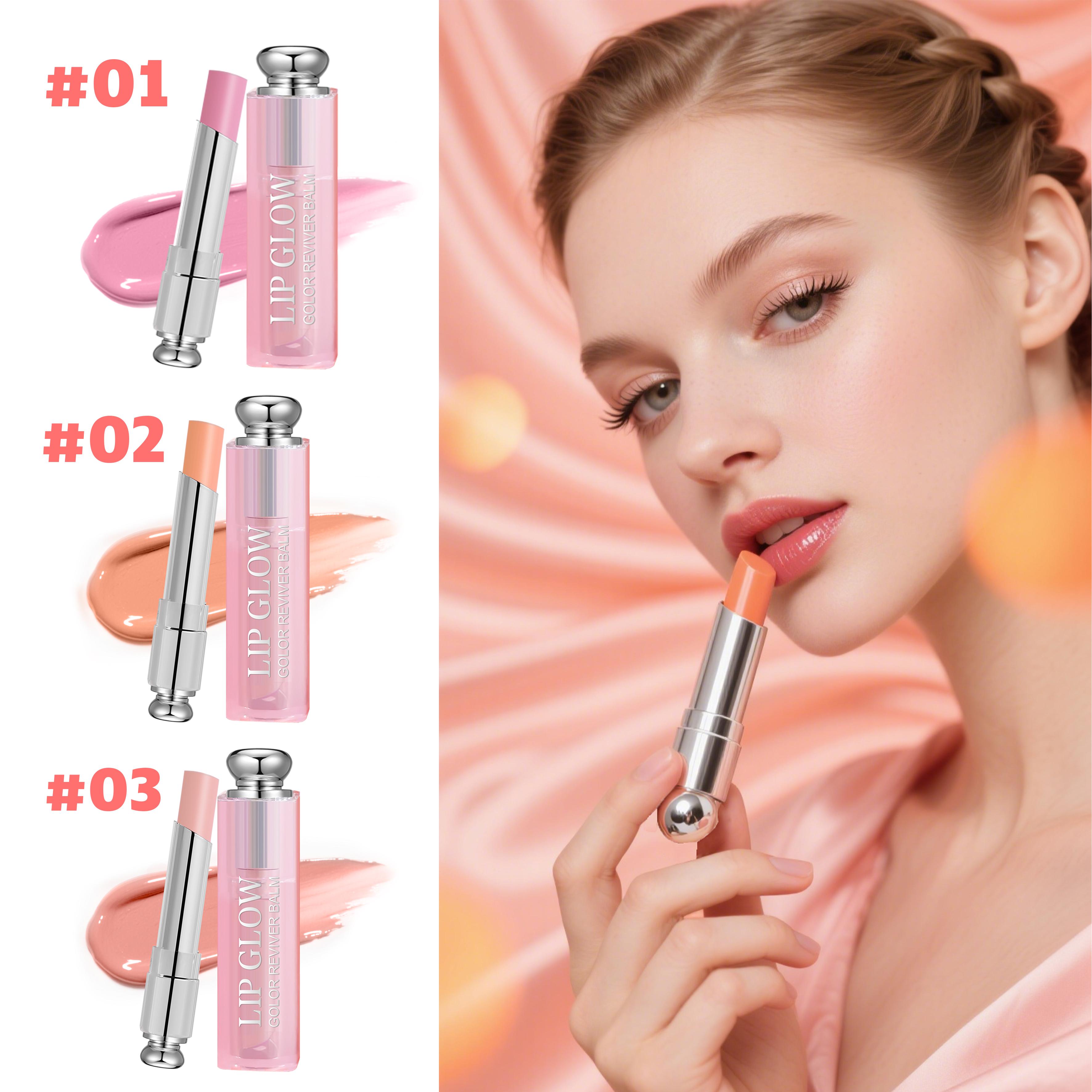 Hydrating Lip Glow Balm 3 Pack, Color Changing Tinted Lip Balm, Moisturizing Lip Care, Glossy Shine Finish, Smooth Plumping Lips, Non-Sticky Formula, Everyday Natural Makeup Lipstick Set