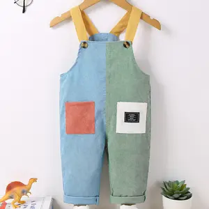 Single Piece Baby Boys Toddler Outfit Plain Jumpsuit Patchwork Colorblock Soft Comfortable Corduroy Overalls for Fall Winter Outdoor Play Vacation Home Travel