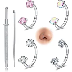 20g 18g Horseshoe Nose Ring for Women Double Gem Horse Shoe Nose Ring Hoop Surgical Steel Silver Gold Cartilage Helix Tragus Earring Hoops Labret Lip Piercing Jewelry Small Septum Rings 16g