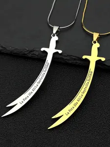 Arabic Ali Zulfiqar Sword Pendant Necklace for Women Men Stainless Steel Allah Muslim Islamic Inscriptions Quran Chain Minimalist Chain