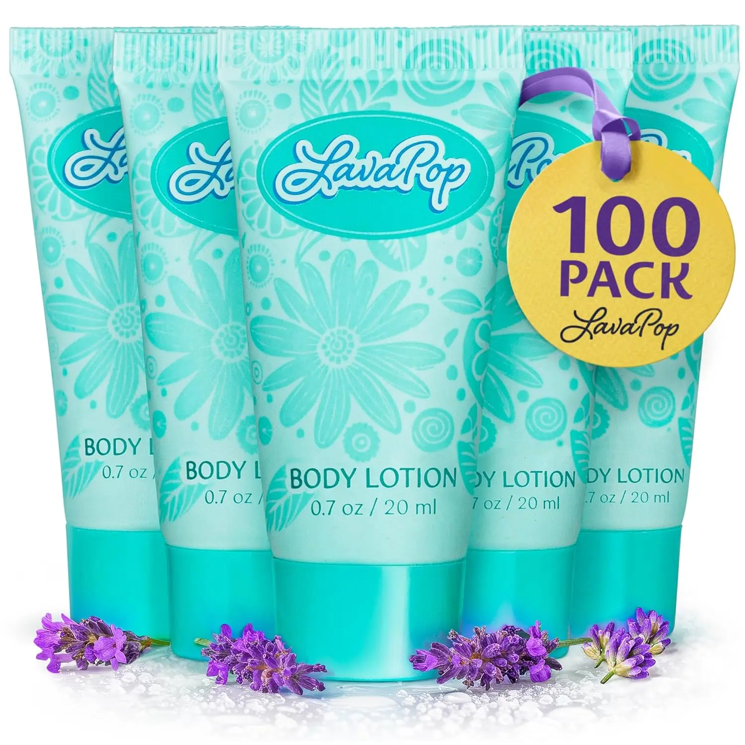 LavaPop Hydrating Body Lotion, Soothing Scented Blend with Iris, Violet & Amber, TSA Approved Travel Size for Guest Rooms, Vegan Body Care, 0.7 fl oz Bottles, 100 Pack, Moisture, Soft Skin, Individually Wrapped, Cruelty Free, Tsa Safe, Refined, 100 Bottle
