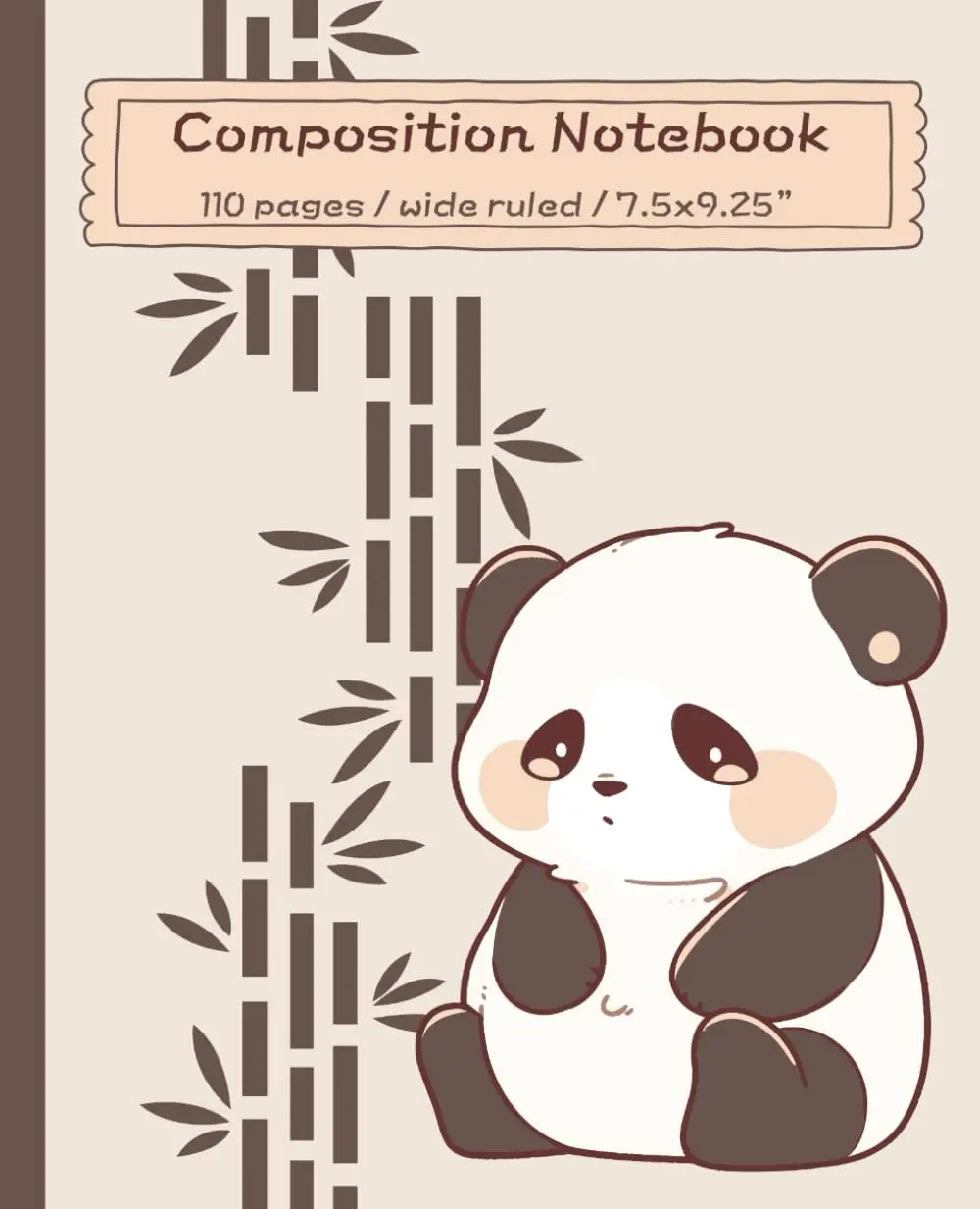 Cute Aesthetic Panda Composition Notebook / 110 Pages / Wide Ruled / 7.5x9.25" / Panda design in calming colors for kids, teens, or adults
