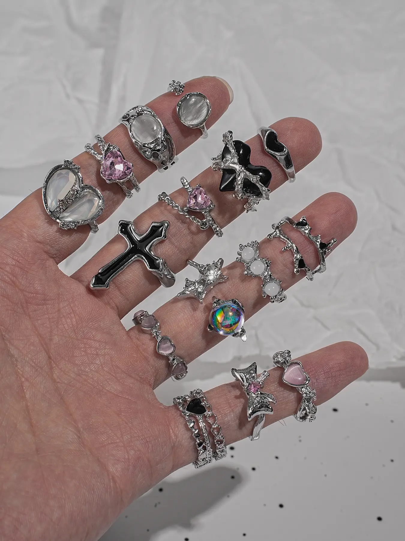 15-Piece Y2K Style Irregular Artificial Gemstone Stunning Ring Set, Crystal Lava Heart Rings, Artificial Zircon Ring, Statement Multi Ring, Unique Rings, Beautiful Rings, Statement Rings, Perfect for Parties, Holidays, Daily Wear, Ideal Birthday Gift
