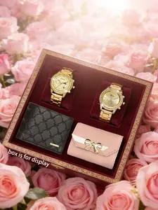 4pcs High-End Couple Set, Men and Women Watches with Elegant Wallet, Fashion Luxury Style, Sparkling Diamond Details, Perfect Gift Wristwatch
