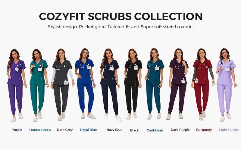 Scrubs Luna Vital Set for Women - Stretch V-Neck Scrub Top & Jogger Pant with 8 Pockets