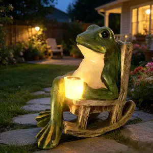 Solar Light Frog Garden Statue - Creative Weatherproof Outdoor Decor, Fairy Garden Accessory for Patio, Yd, Lawn, Valentine's Day Housewarming Gift