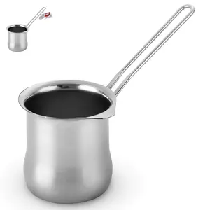 Alpine Cuisine Stainless Steel Coffee Warmer, 31oz with Ergonomic Hanging Handle - Turkish and Greek Coffee Maker, Butter Warmer, and Milk Pot for Home & Cafe Heating and Melting