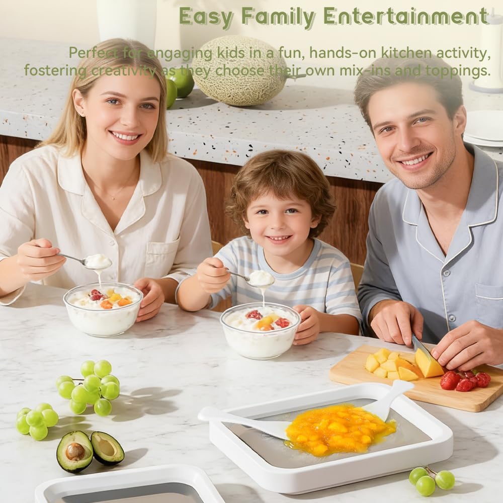 Ice Cream Roller Maker – DIY Rolled Ice Cream Tray | Instant Frozen Yogurt & Gelato Pan for Home | Fun Parent‑Child Activity | White