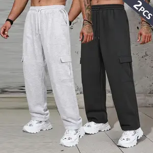 Clean Gent men's drawstring waist loose version sweatpants, multi-pocket design overalls, four-season style, suitable for daily wear outdoor running sweatpants,