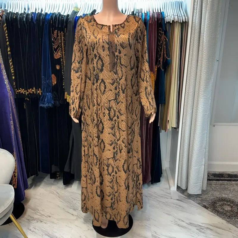 Snake Print Maxi Dress with Stone Design