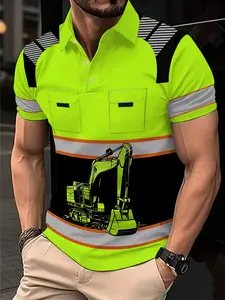 Men's excavator pattern casual short-sleeved shirt