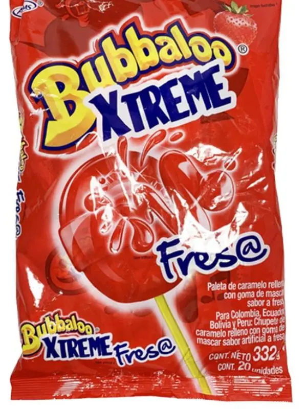 Fresa, Bubbaloo Xtreme Lollipops, 20pcs Snack Candy Sweet Strawberry