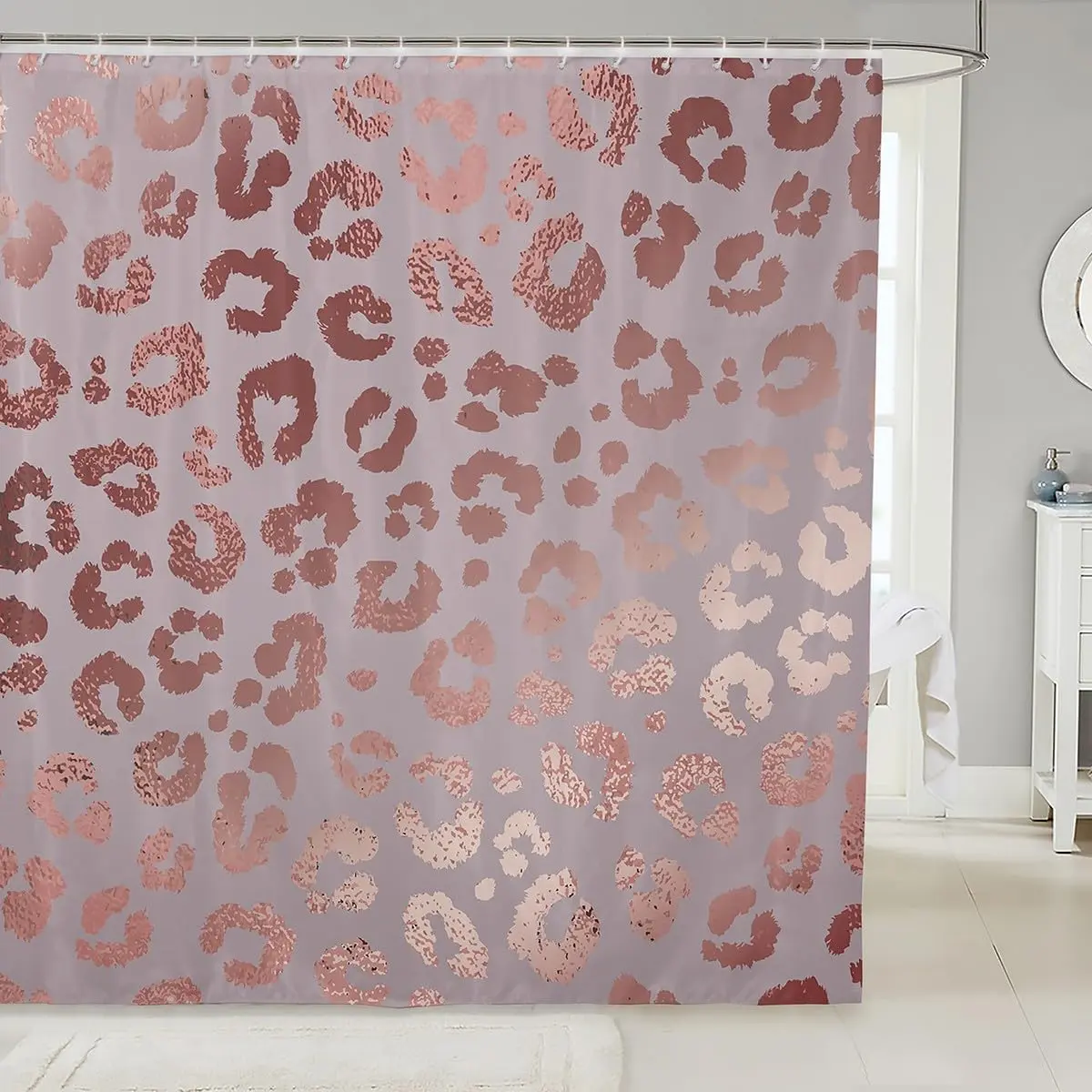 Rose Gold Leopard Print Shower Curtain,Cheetah Bathroom Decor,Luxury Pink Sequin Bath 72Wx72L,Safari Animal Waterproof Bathtub,Durable