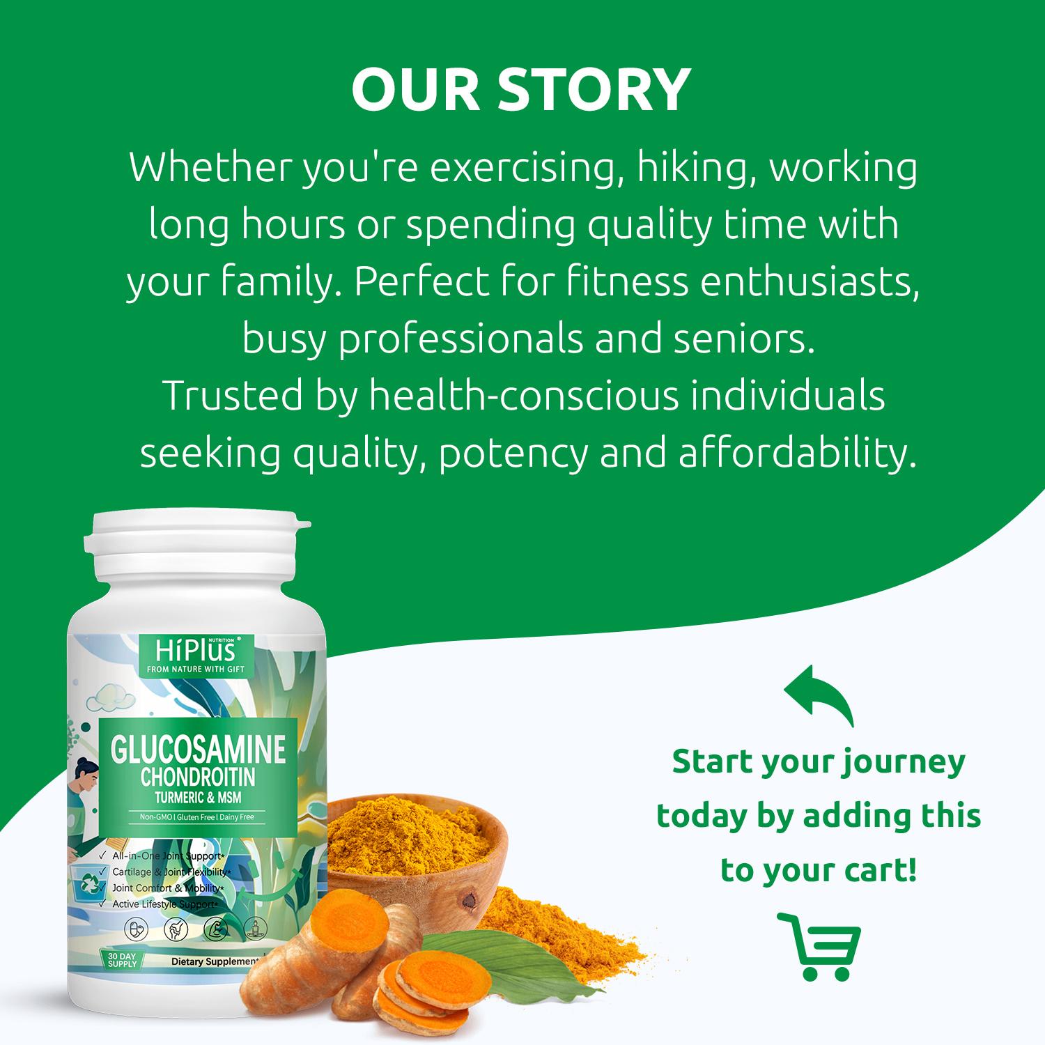 HiPlus All-in-One Joint Support – Glucosamine Chondroitin Turmeric & MSM for Comfort, Mobility & Flexibility | 30-Day Supply