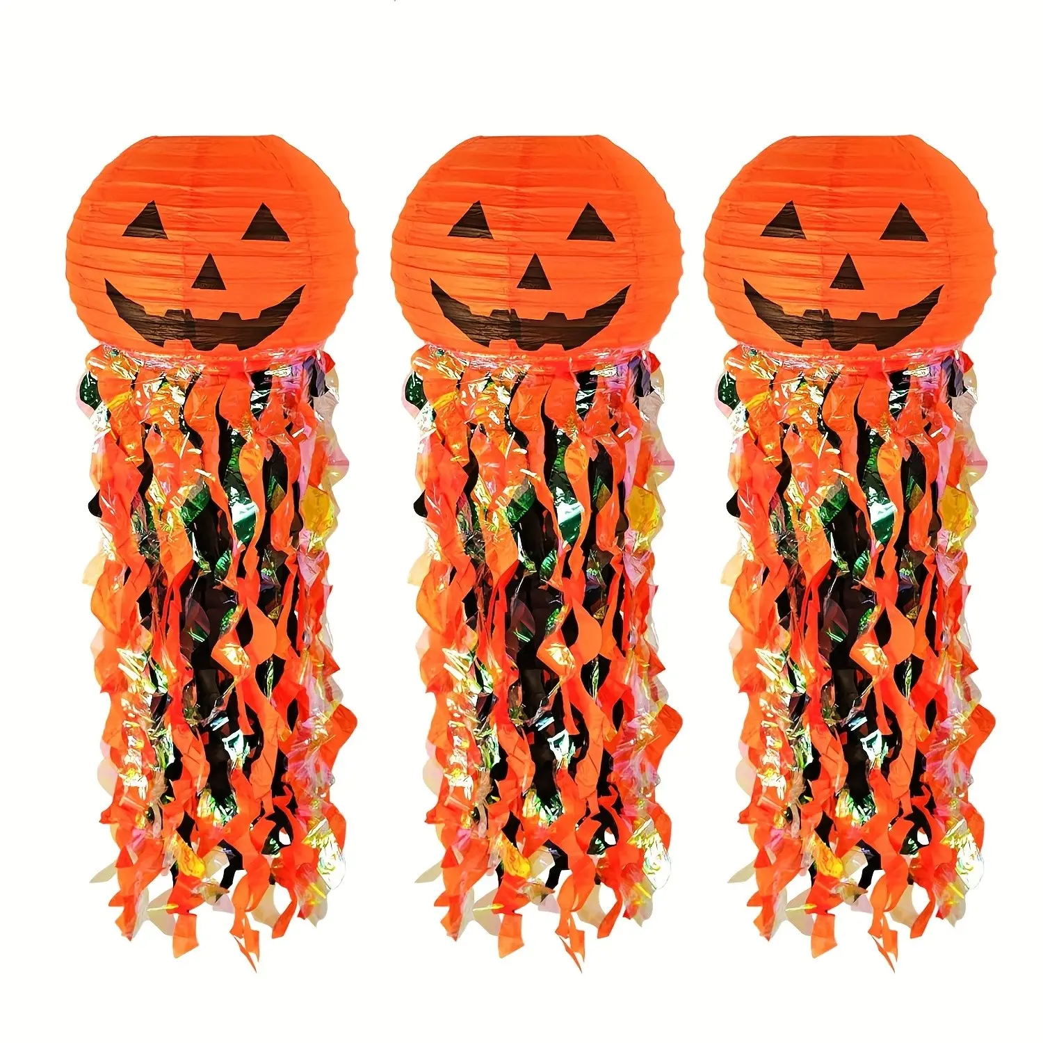 3 Pumpkin Paper Lanterns, 10 Inch Foldable Hanging, Halloween Party Decor, Wedding Birthday Decoration, Outdoor Ceiling Decor