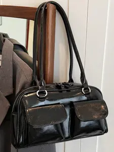 Women's Solid Color Zipper Shoulder Bag, Fashionable Large Capacity Shoulder Bag for Work & Daily Used, Casual Trendy Versatile High-quality Daily Commuting Bag