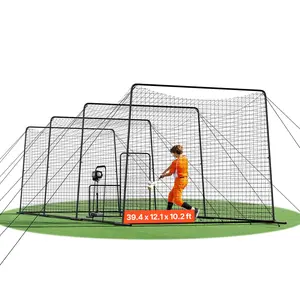 VEVOR Baseball Batting Cage, 39.4x 12.1x 10.2 FT Freestanding Portable Batting Cage, Hitting Cages with 45-Ply Knotted HDPE Long Positioning Ropes, Battings Cages Netting for Indoor Outdoor