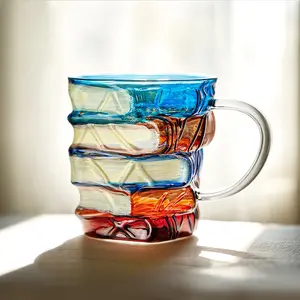 Painted Book Mug Coffee Cup, High Borosilicate Artificial Painted Novelty Book Cup Mug, Creative Water Cup Drinkware Reusable Handmade
