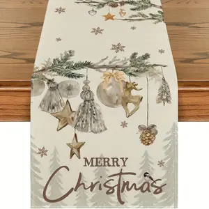 1pc, Christmas Pine Snowflake Decorative Table Runner, Seasonal Winter Kitchen And Dining Room Home Party Decoration