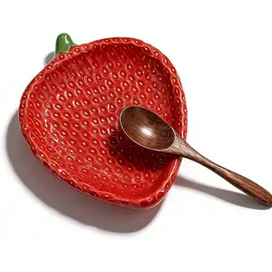 Strawberry-Shaped Ceramic Spoon Rest - 5.3"x6.6" Cute Kitchen Countertop & Stove Utensil Holder for Spoons and Spatulas(Red)