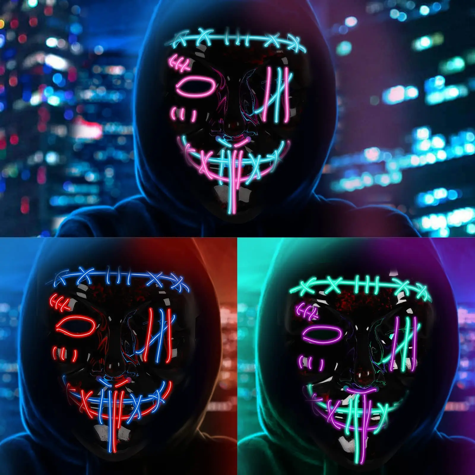 Garvee 3 PACK Halloween Scary Mask LED Mask LED Purge Mask LED Light Up Mask for Halloween Costume