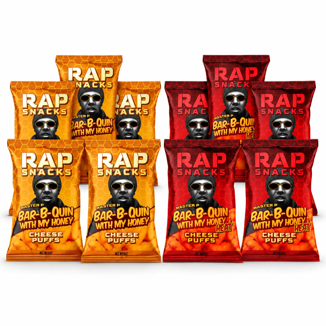 Rap Snacks Master P Cheese Puffs Variety Pack, 10 Count | 5 Honey + 5 Honey Heat