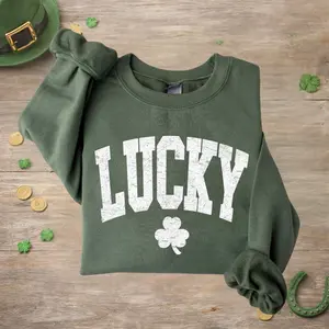 Womens Lucky Sweatshirt, Cute Shamrock T-Shirt, Happy St Patricks Day Shirt, St Pattys Day Outfit, Irish Lucky Day Sweater, St Patricks Day Gift, Saint Patricks Day