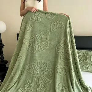 Wool Butterfly Blanket for Sofa Bed, 3D Embroidered Soft Flannel, All-Season Size, Comfortable for Bed Couch Office Camping