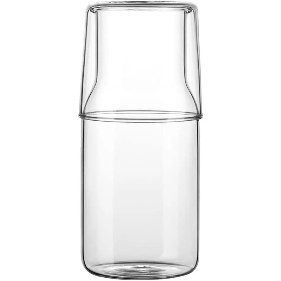 Bedside Water Carafe Set with Tumbler Glass Set for Bedroom Nightstand, Glass Mouthwash Bottle for Bathroom,Household Glass Juice Water Pitcher,Cold Water Bottle with Cup Set,17.5 oz/500ml (Clear)Gift.