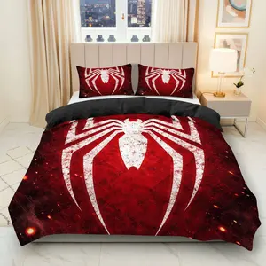 3PCS Duvet Cover Set, 1 Duvet+2 Pillowcases(Without filler), Red Spider Web Hero Themed Bedding Set, Halloween bedding set, Superhero Design Suitable for decoration bedroom, guest room, dormitory, .