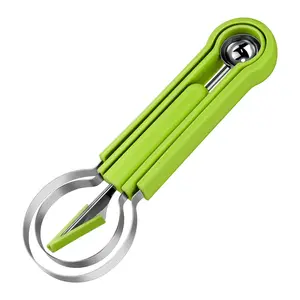 yuntop 4 In 1 Fruit Carving Tools Knife Kit Professional Stainless Steel Melon Baller Scoop Set Double Sided Melon Baller Spoon Fruit Scooper Seed Remover Watermelon Knife (Green)