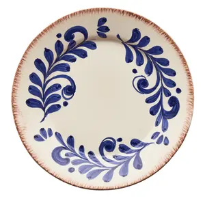 Hand Painted Blue & White Scroll Design Dinner Plates